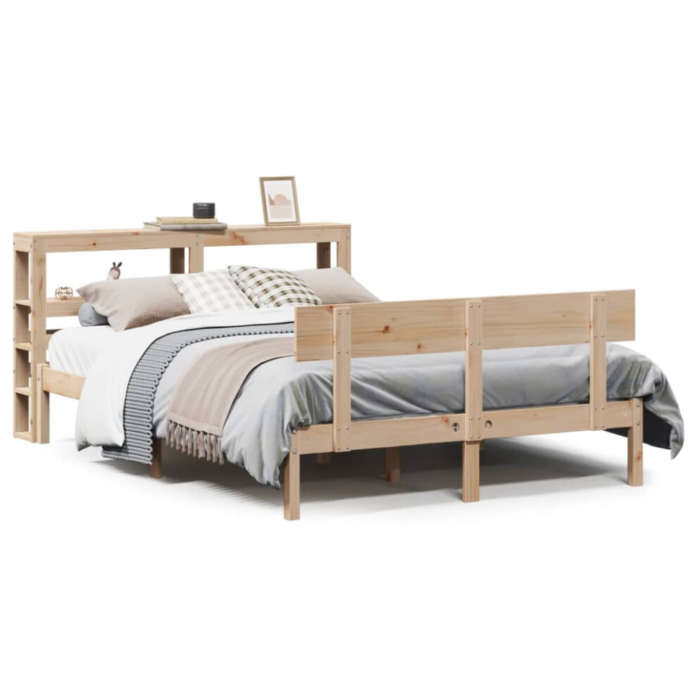 Vidaxl (Natural, 140 X 190 Cm) Bed Frame With Headboard Bed Base Bedstead 100X200 Cm Solid Wood Pine
