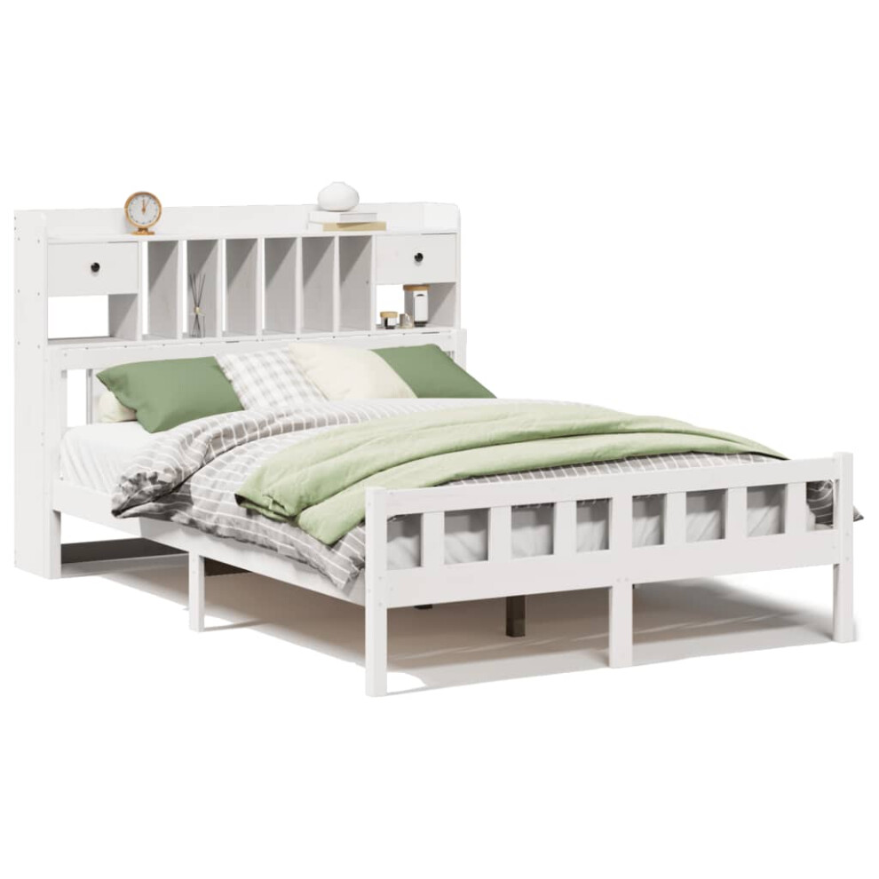 Vidaxl (White, 160 X 200 Cm) Bookcase Bed Without Mattress Home Bed Base 160X200 Cm Solid Wood Pine