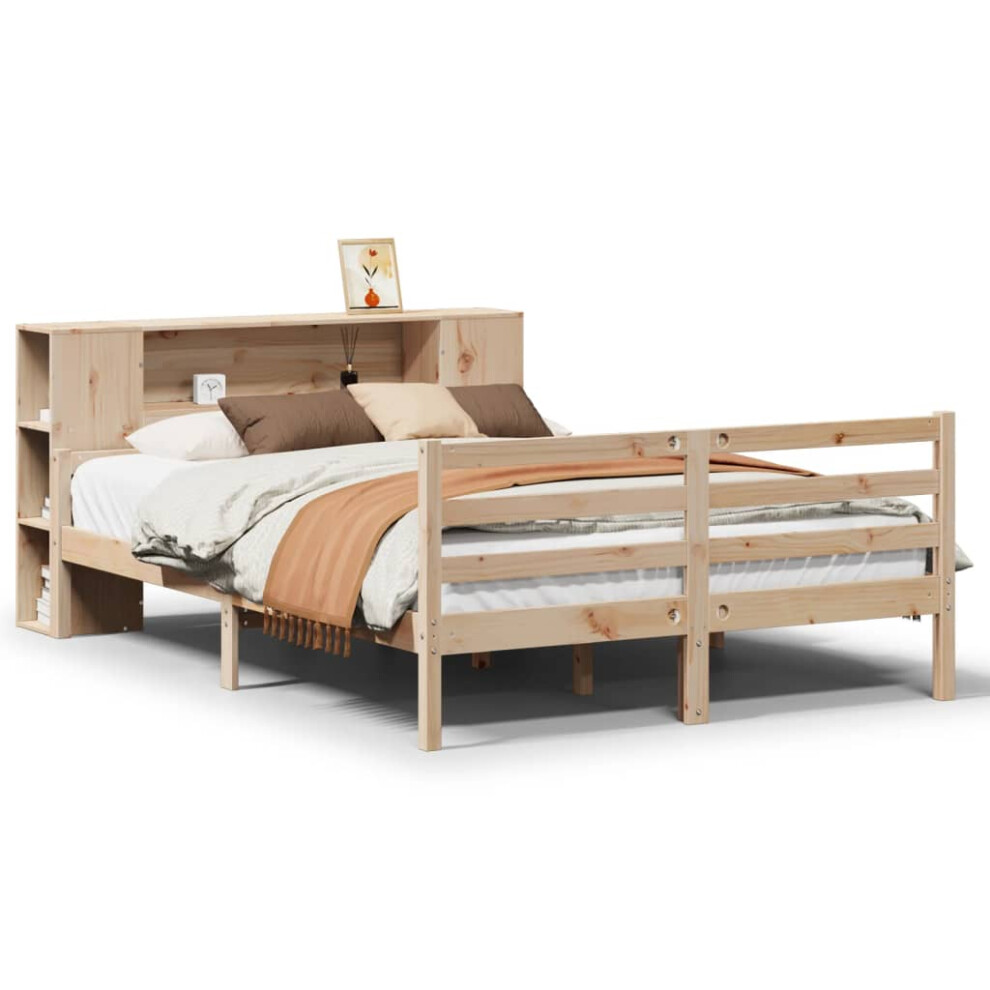 New Vidaxl (Natural, 140 X 190 Cm) Bookcase Bed Without Mattress Bed Frame 140X200 Cm Solid Wood Pine Brown 3322199