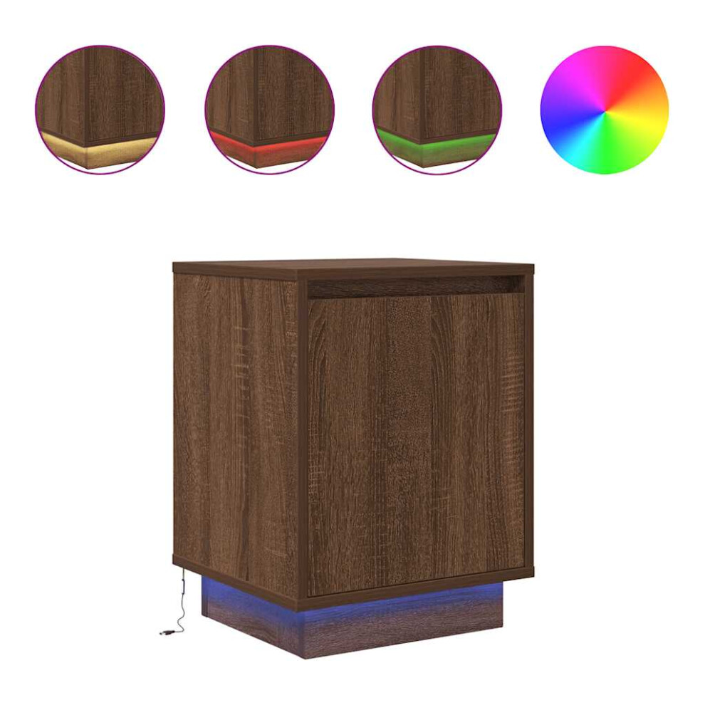 New Vidaxl ( Oak) Bedside Cabinets With Led Lightsâ 2 Pcs Oak 38X34x50 Cm Brown 861278