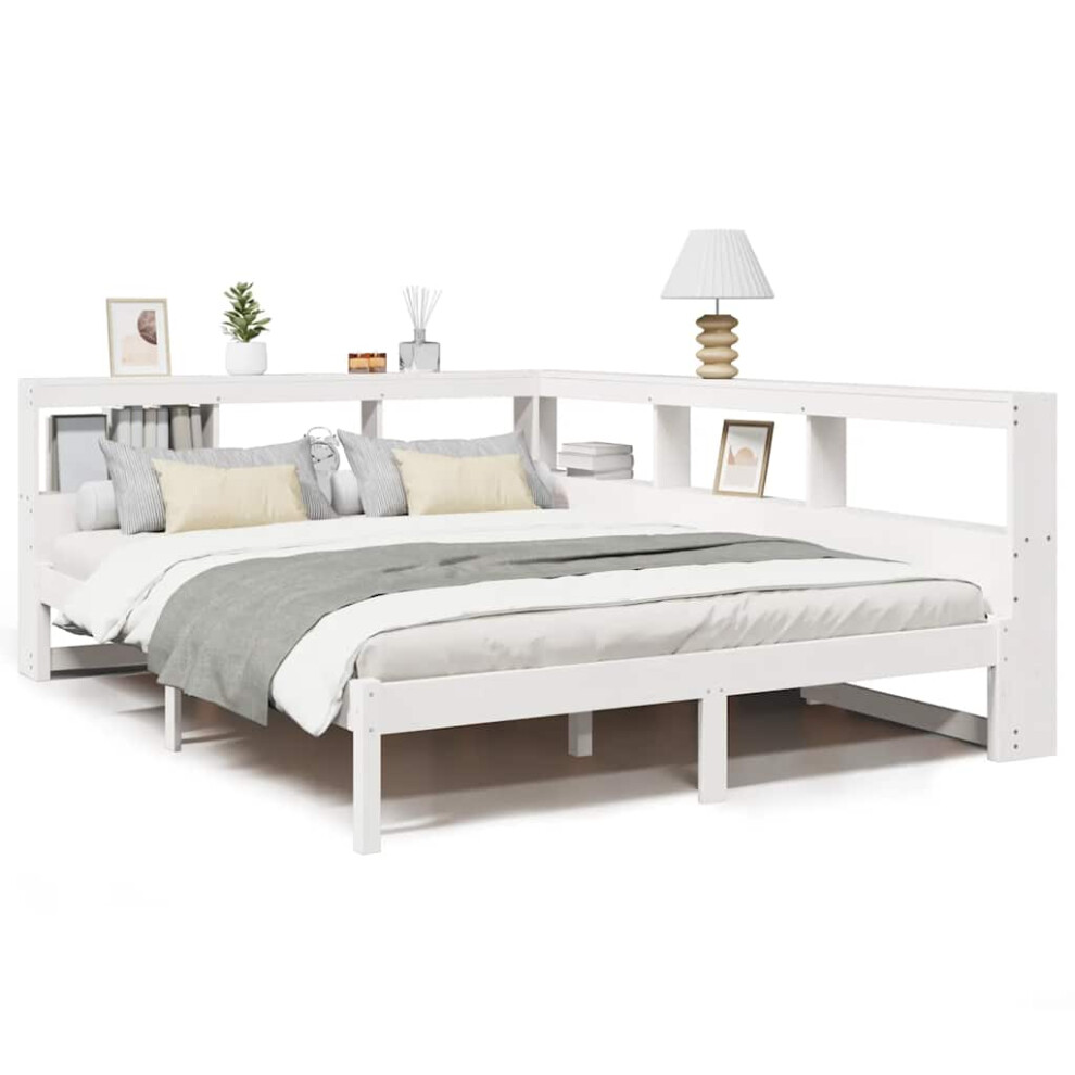 (white, 150 X 200 cm) vidaXL Bookcase Bed Without Mattress White 135x190 Cm Solid Wood Pine Bed