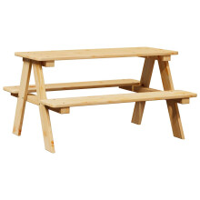 (natural) vidaXL Children's Table with Benches IRUN 90x79.5x50 cm Solid Wood