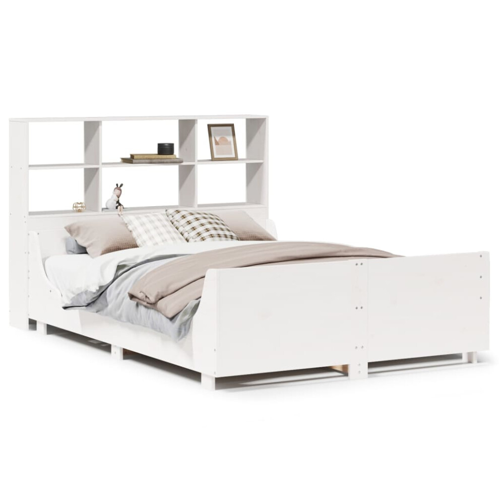 Vidaxl (White, 160 X 200 Cm) Bookcase Bed Without Mattress Bed Frame Bed Base Bedstead Solid Wood