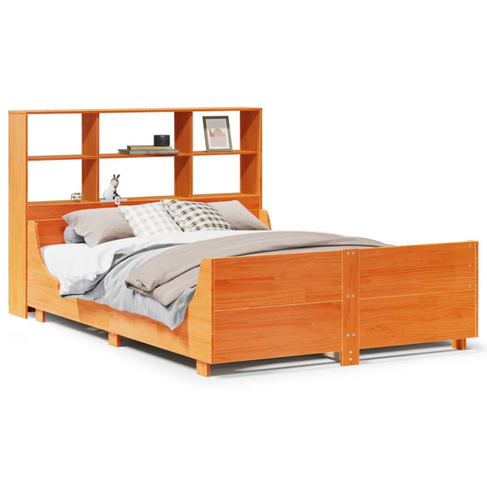 Vidaxl (Wax Brown, 140 X 190 Cm) Bookcase Bed Without Mattress Bed Frame Bed Base Bedstead Solid Wood