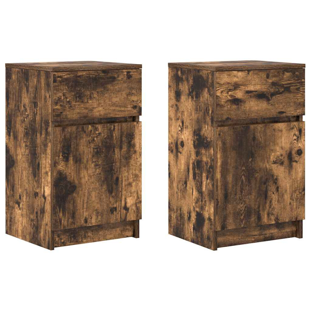 Vidaxl (Smoked Oak, 2 Pcs) Bedside Cabinet Grey Sonoma 39X35x65 Cm Engineered Wood Bedside Table