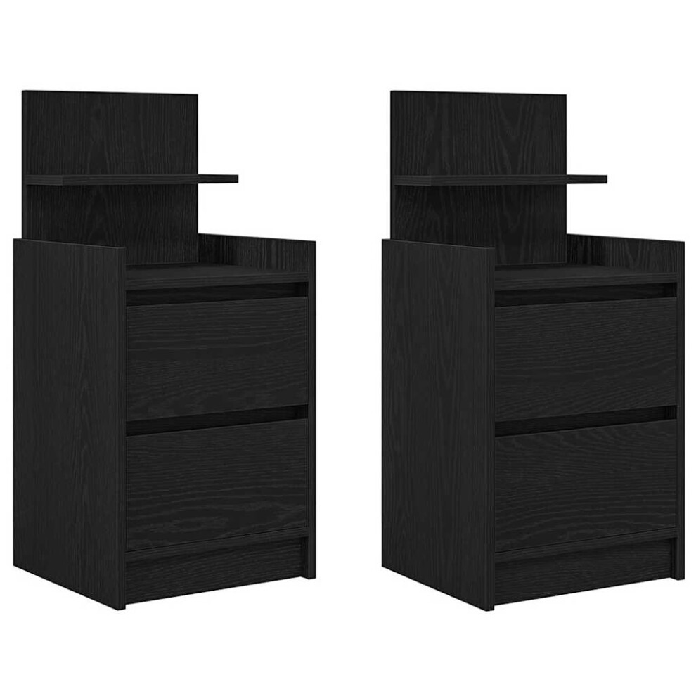 Vidaxl (Black, 2 Pcs) Bedside Cabinets With 2 Drawers 2 Pcs Concrete Grey 38X34x80 Cm
