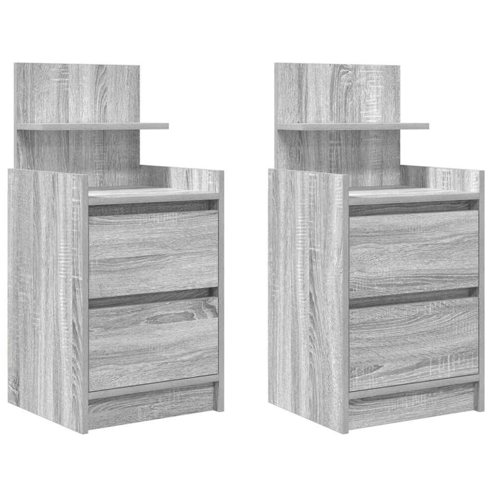 Vidaxl (Grey Sonoma, 2 Pcs) Bedside Cabinets With 2 Drawers 2 Pcs Concrete Grey 38X34x80 Cm