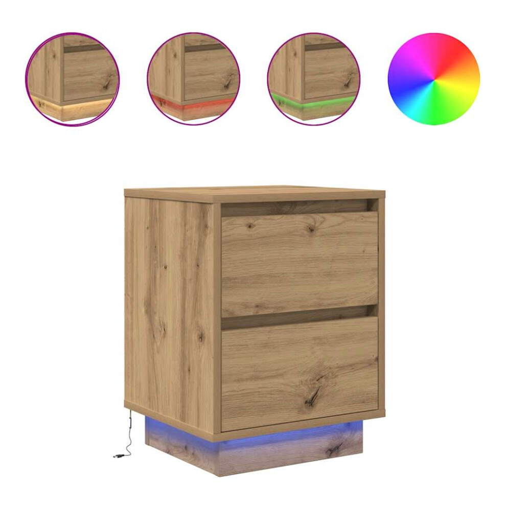 Vidaxl (Artisan Oak, 38 X 34 X 50 Cm/ 2 Pcs) Bedside Cabinets With Led Lights 2 Pcs Black 38X34x50 Cm Bedside Table