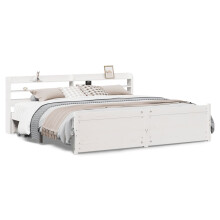 vidaXL Bed Frame with Headboard White 180x200 cm Super King Solid Wood Pine