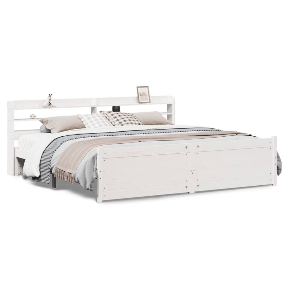 Vidaxl Bed Frame With Headboard White 180X200 Cm Super King Solid Wood Pine