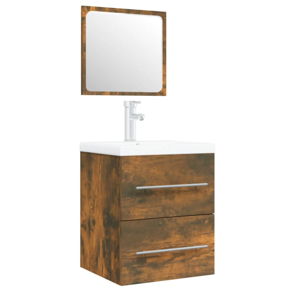 Vidaxl Sink Cabinet With Built-In Basin Smoked Oak Engineered Wood Sink Unit