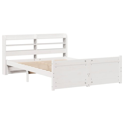 VidaXL vidaXL Bed Frame with Headboard Bed Base White 140x190 cm Solid Wood Pine 2
