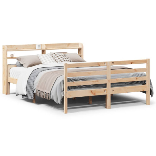 VidaXL vidaXL Bed Frame with Headboard Bed Base 150x200 cm King Size Solid Wood Pine