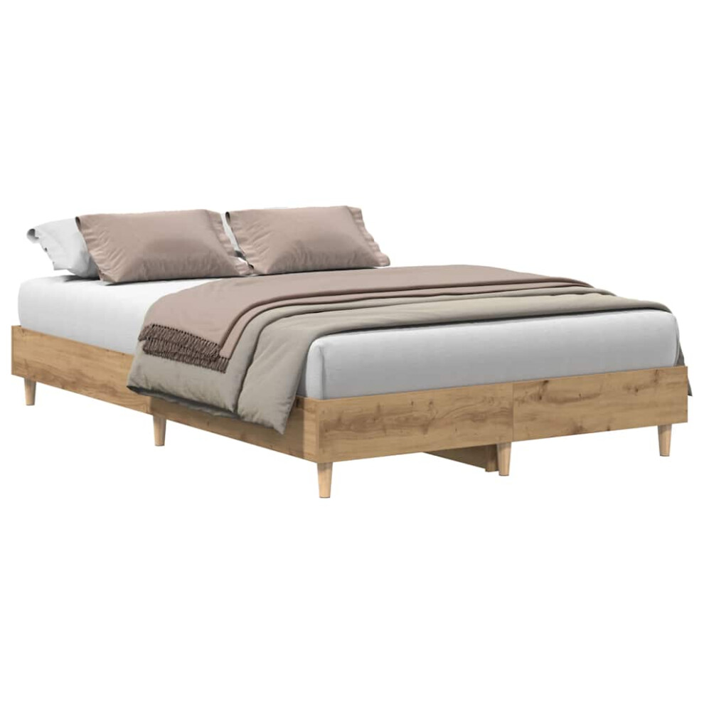 Vidaxl (Artisian Oak, 135 X 190 Cm) Bed Frame No Mattress Black 140X190 Cm Engineered Wood Brown