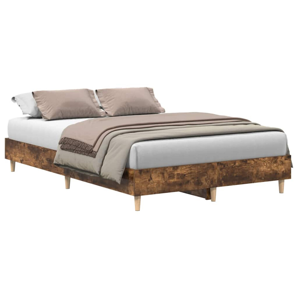 Vidaxl (Smoked Oak, 140 X 190 Cm) Bed Frame No Mattress Black 140X190 Cm Engineered Wood