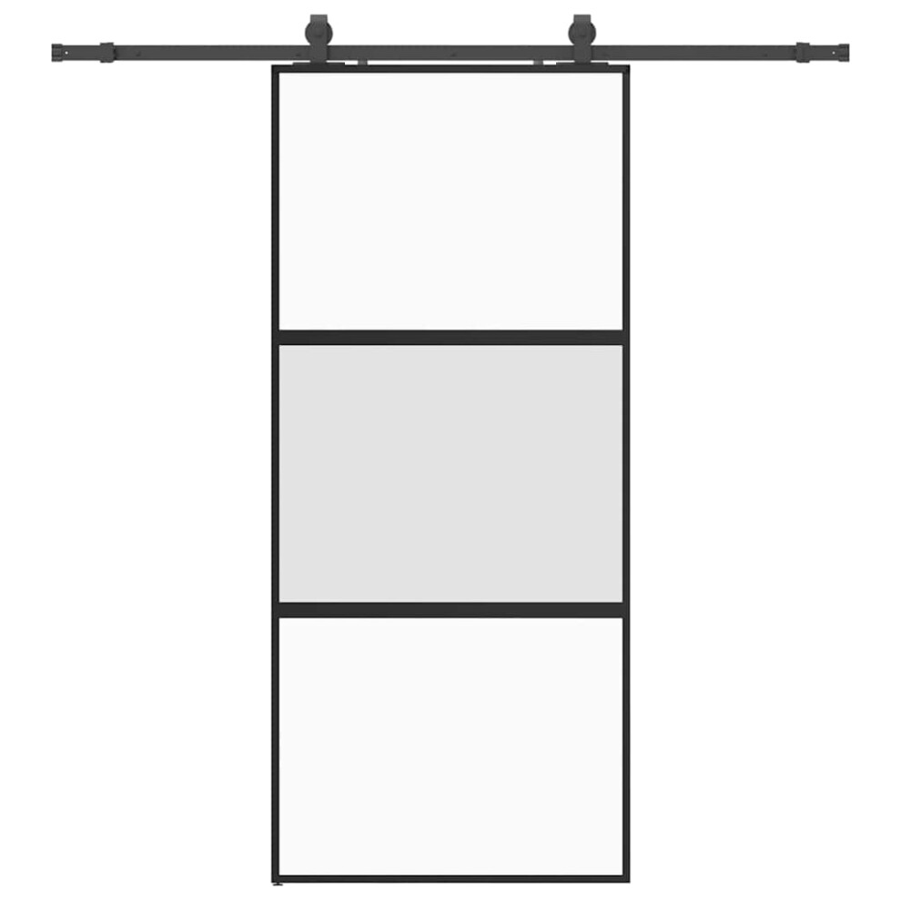 vidaXL Sliding Door with Hardware Set Black 90x205 cm Tempered Glass