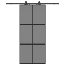 vidaXL Sliding Door with Hardware Set Black 90x205 cm Tempered Glass