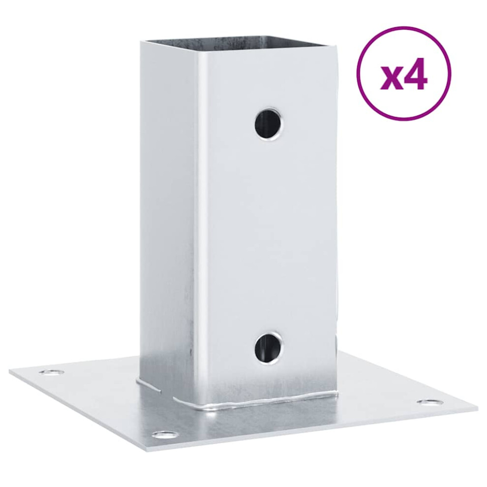 vidaXL Post Bases Square 4 pcs Silver 61x61 mm Galvanised Steel