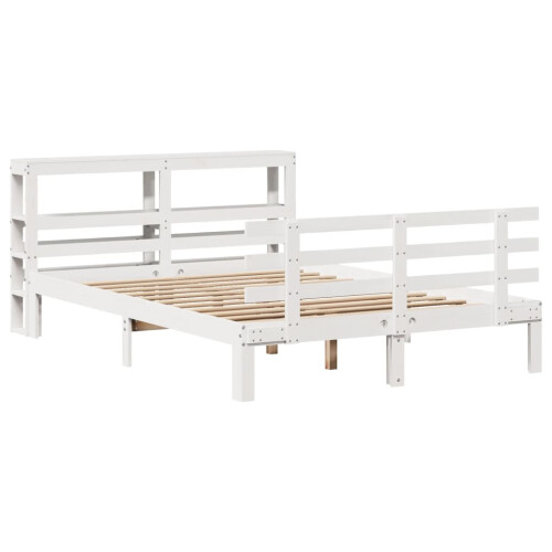 VidaXL vidaXL Bed Frame with Headboard White 150x200 cm King Size Solid Wood Pine 2