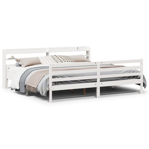 VidaXL vidaXL Bed Frame with Headboard Bed Base White 200x200 cm Solid Wood Pine 1