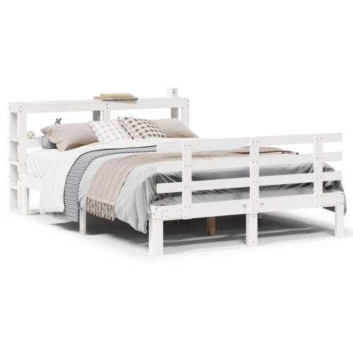 VidaXL vidaXL Bed Frame with Headboard White 150x200 cm King Size Solid Wood Pine 1