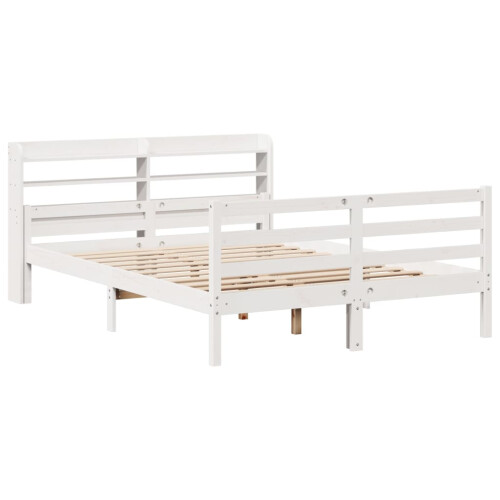VidaXL vidaXL Bed Frame with Headboard Bed Base White 140x200 cm Solid Wood Pine 2