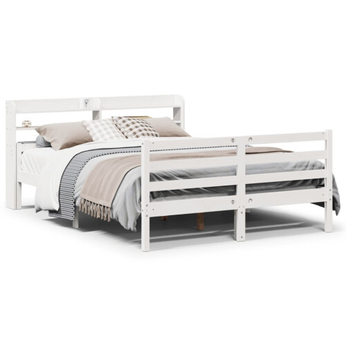 VidaXL vidaXL Bed Frame with Headboard Bed Base White 140x200 cm Solid Wood Pine 1