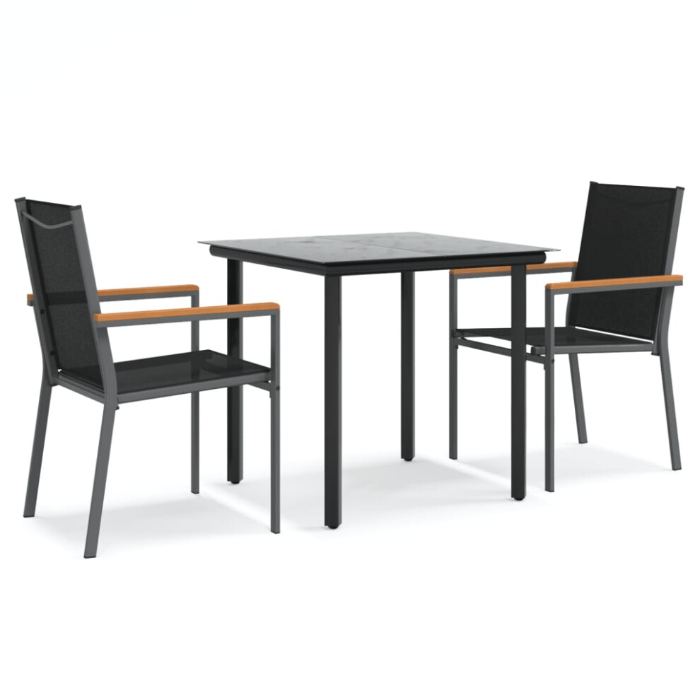 Vidaxl Garden Dining Set Table And Chairs 3 Piece Black Textilene And Steel