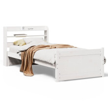 vidaXL Bed Frame with Headboard Bed White 90x190 cm Single Solid Wood Pine