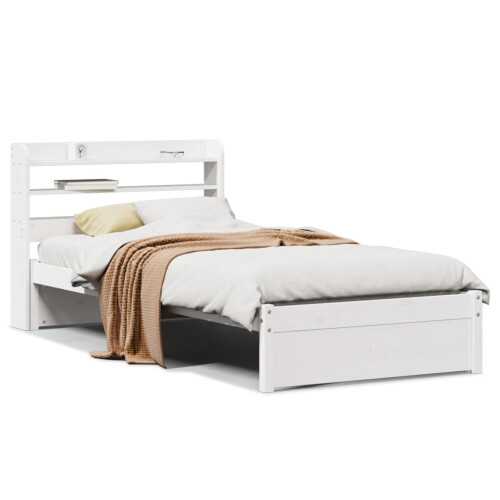 VidaXL vidaXL Bed Frame with Headboard White 75x190 cm Small Single Solid Wood Pine 1