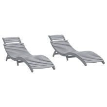 vidaXL Sun Loungers 2 pcs Sun Bed Day Bed Lounge Bed Grey Solid Wood Acacia