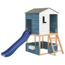 vidaXL Spielturm Weiß und Blau Massivholz Tanne