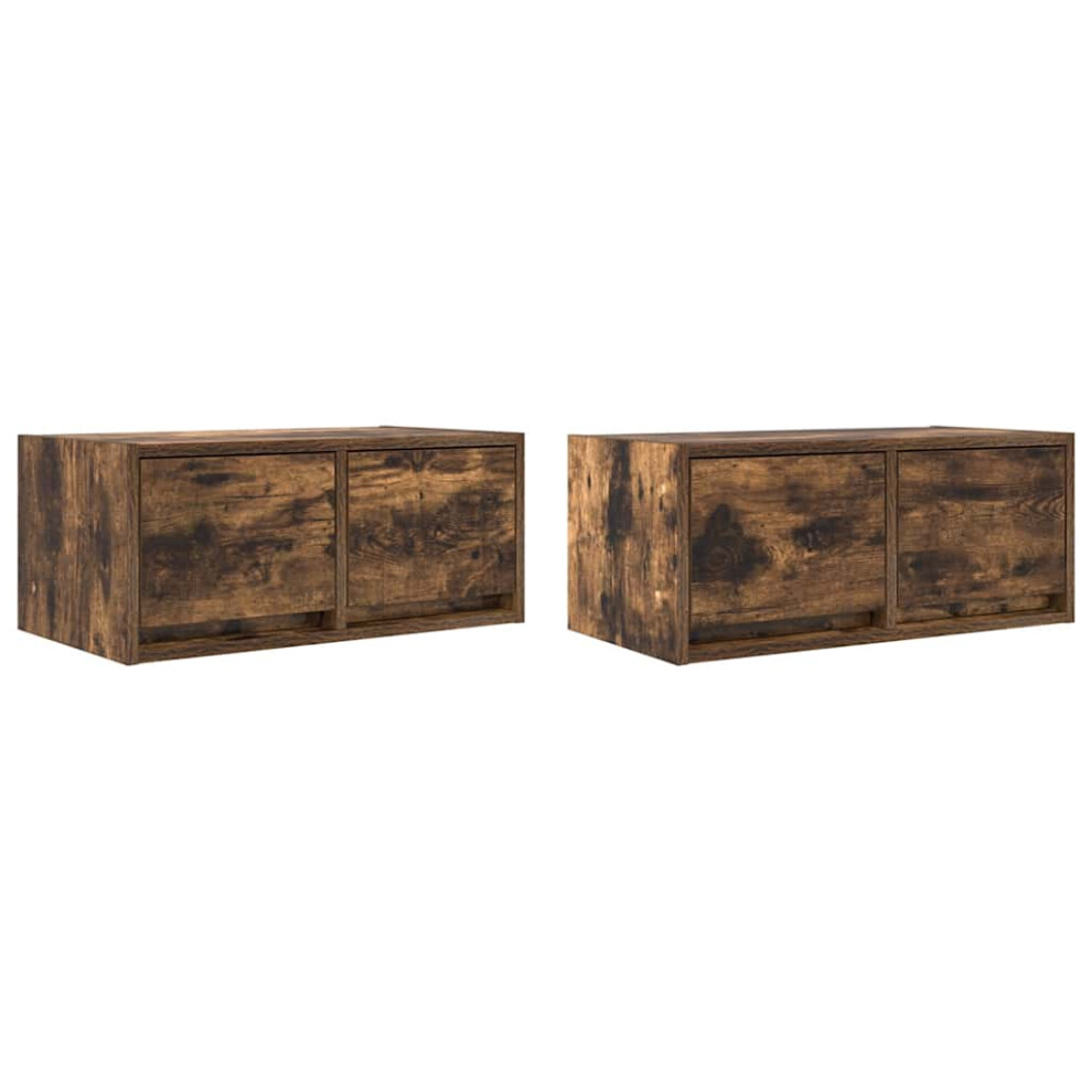 vidaXL TV Cabinets 2 Pcs Smoked Oak 60x31x25.5 Cm Engineered Wood TV Bench