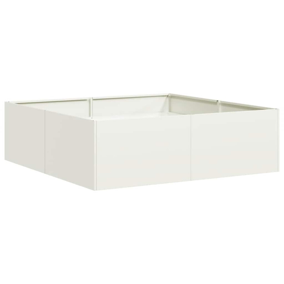 Vidaxl (Steel/White, 100 X 100 X 30 Cm) Planter Outdoor Flower Pot Garden Raised Bed Patio Plant Pot Steel
