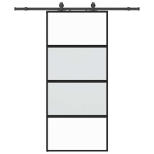 vidaXL Sliding Door with Hardware Set Black 90x205 cm Tempered Glass