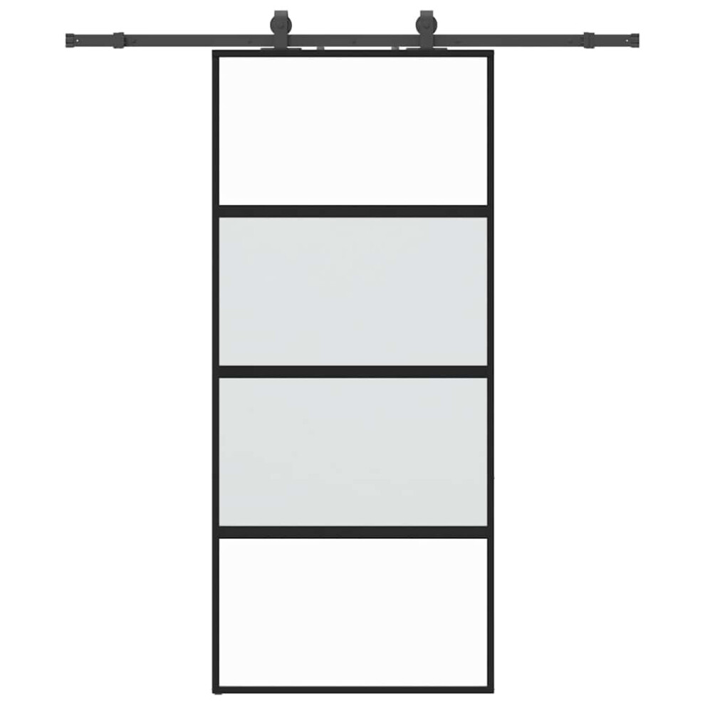 Vidaxl Sliding Door With Hardware Set Black 90X205 Cm Tempered Glass