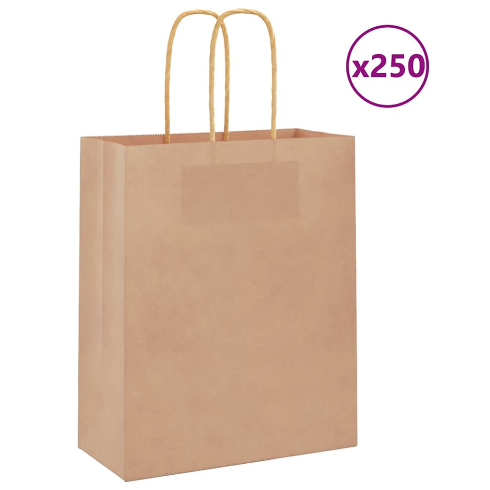 (brown, 18 X 8 X 22 cm) vidaXL Paper Bags 250 Pcs With Handles Brown 21x11x36 Cm Paper Grocery Bag