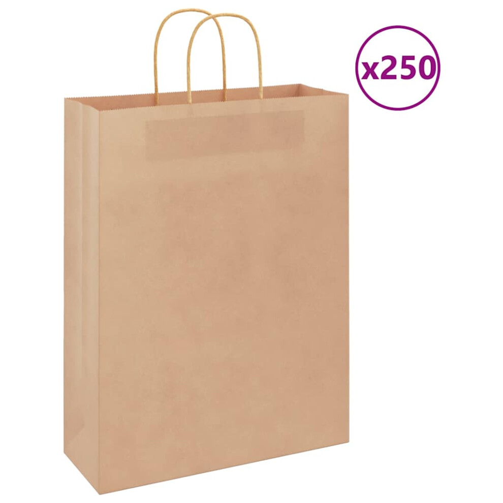 (brown, 32 X 12 X 42 cm) vidaXL Paper Bags 250 Pcs With Handles Brown 21x11x36 Cm Paper Grocery Bag