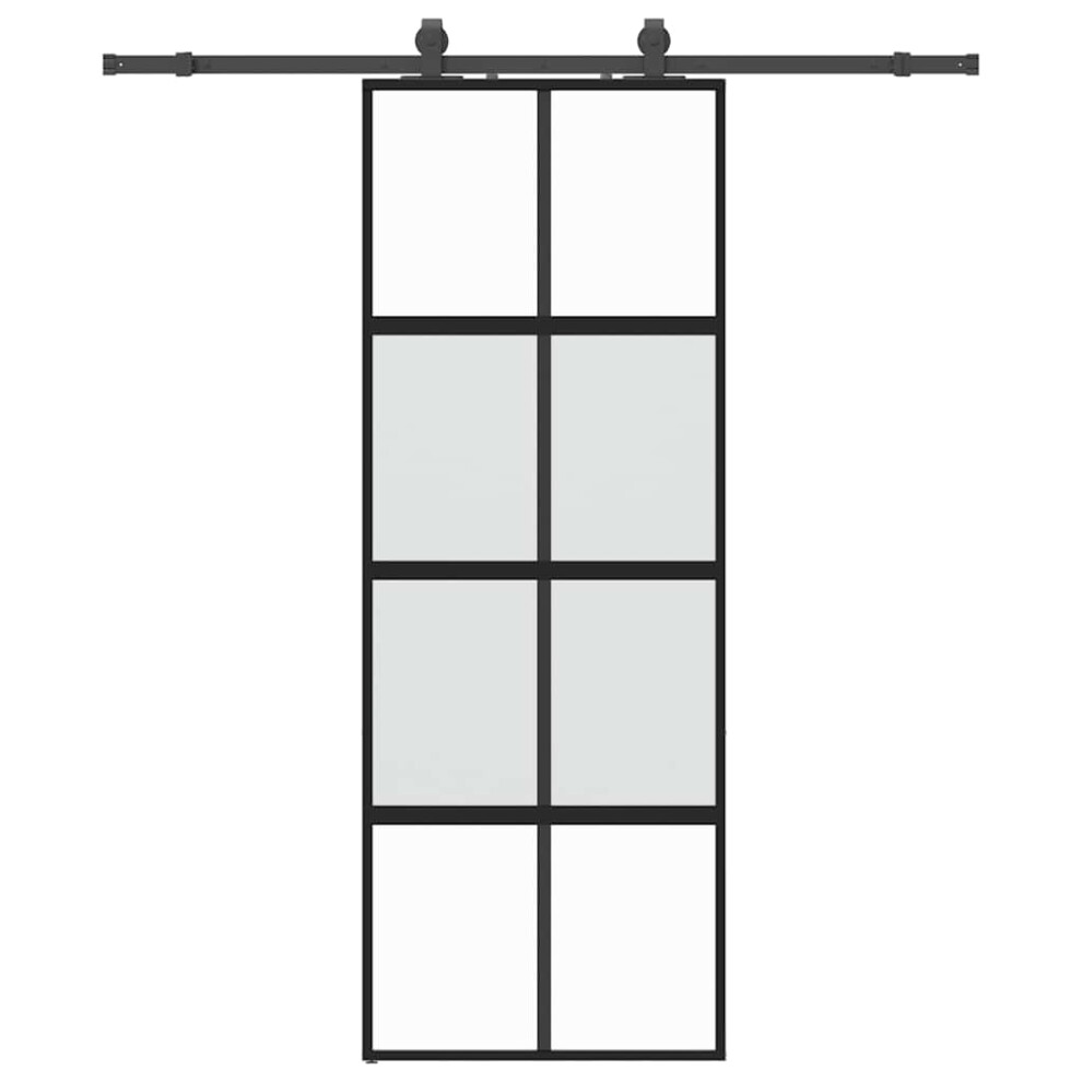 vidaXL Sliding Door with Hardware Set Black 76x205 cm Tempered Glass