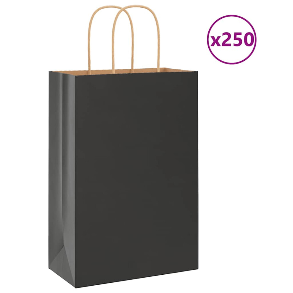 Vidaxl (, 22 X 11 X 31 Cm) Paper Bags 250 Pcs With Handles 21X11x36 Cm Paper Grocery Bag Black/Brown