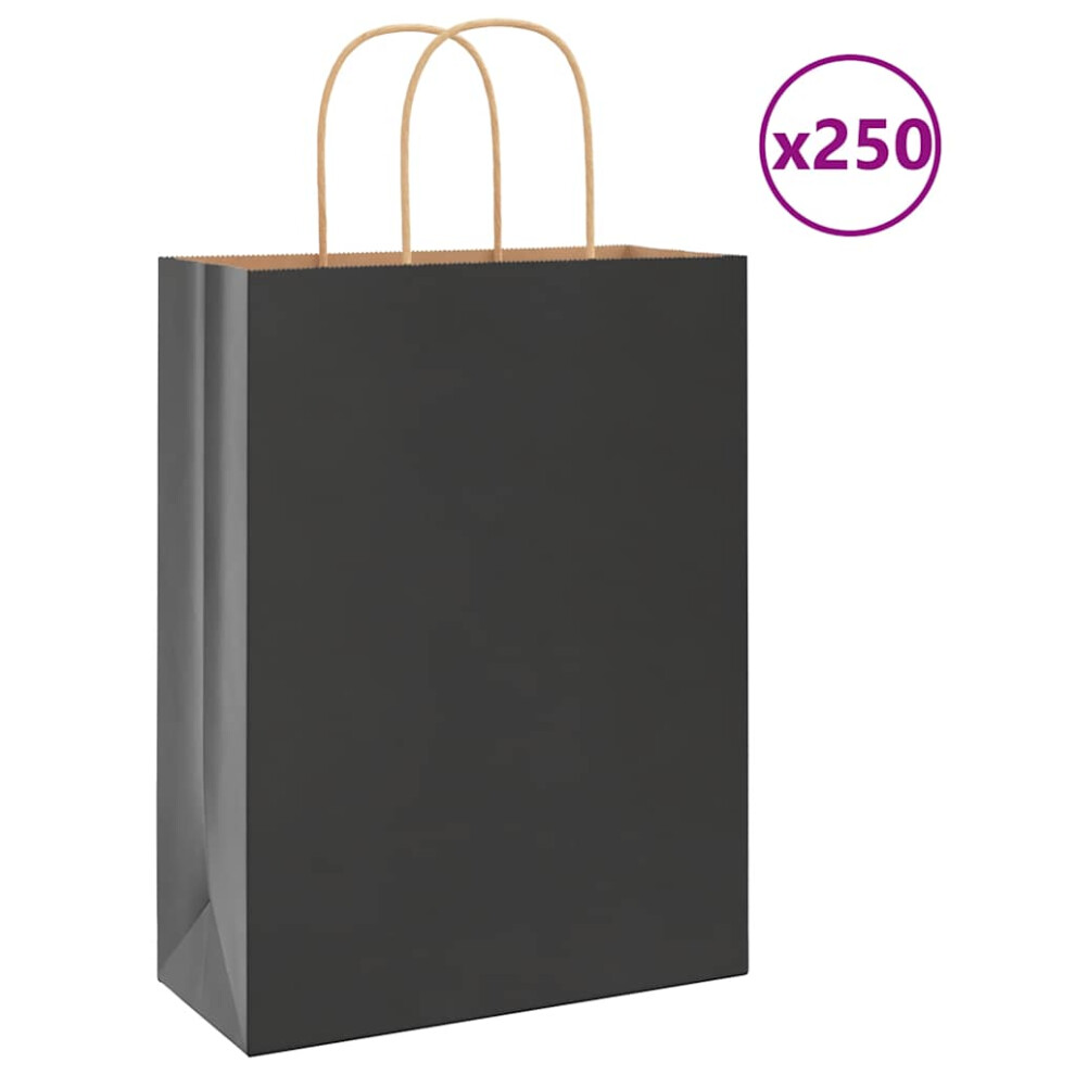 Vidaxl (, 26 X 12 X 35 Cm) Paper Bags 250 Pcs With Handles 21X11x36 Cm Paper Grocery Bag Black/Brown