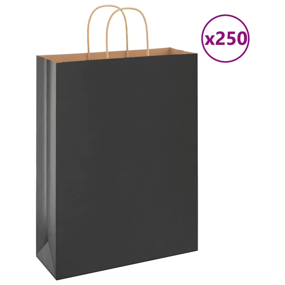 Vidaxl (, 32 X 12 X 42 Cm) Paper Bags 250 Pcs With Handles 21X11x36 Cm Paper Grocery Bag Black/Brown