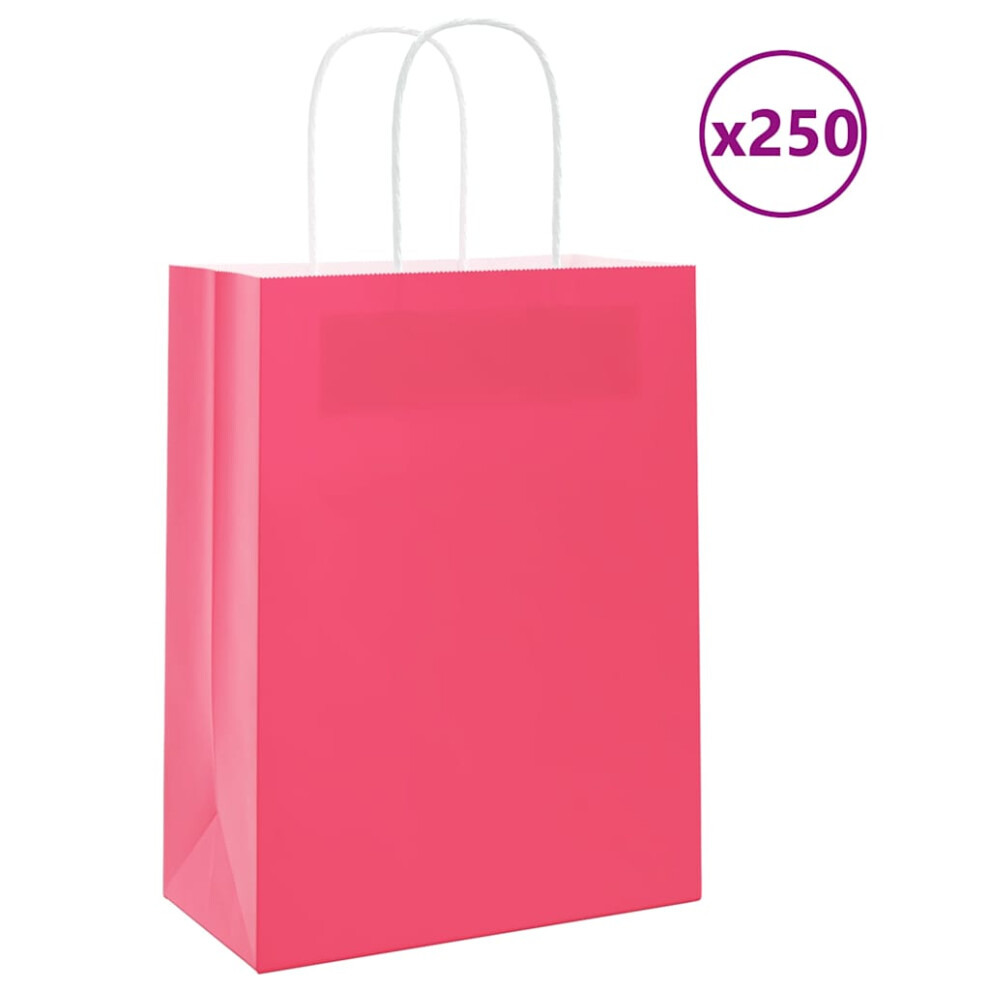 Vidaxl (, 22 X 11 X 28 Cm) Paper Bags 250 Pcs With Handles 21X11x36 Cm Paper Grocery Bag Pink/Brown