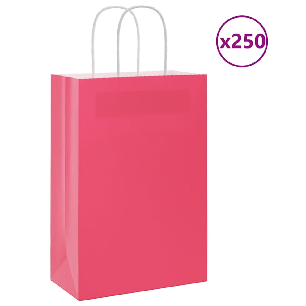Vidaxl (, 22 X 11 X 31 Cm) Paper Bags 250 Pcs With Handles 21X11x36 Cm Paper Grocery Bag Pink/Brown