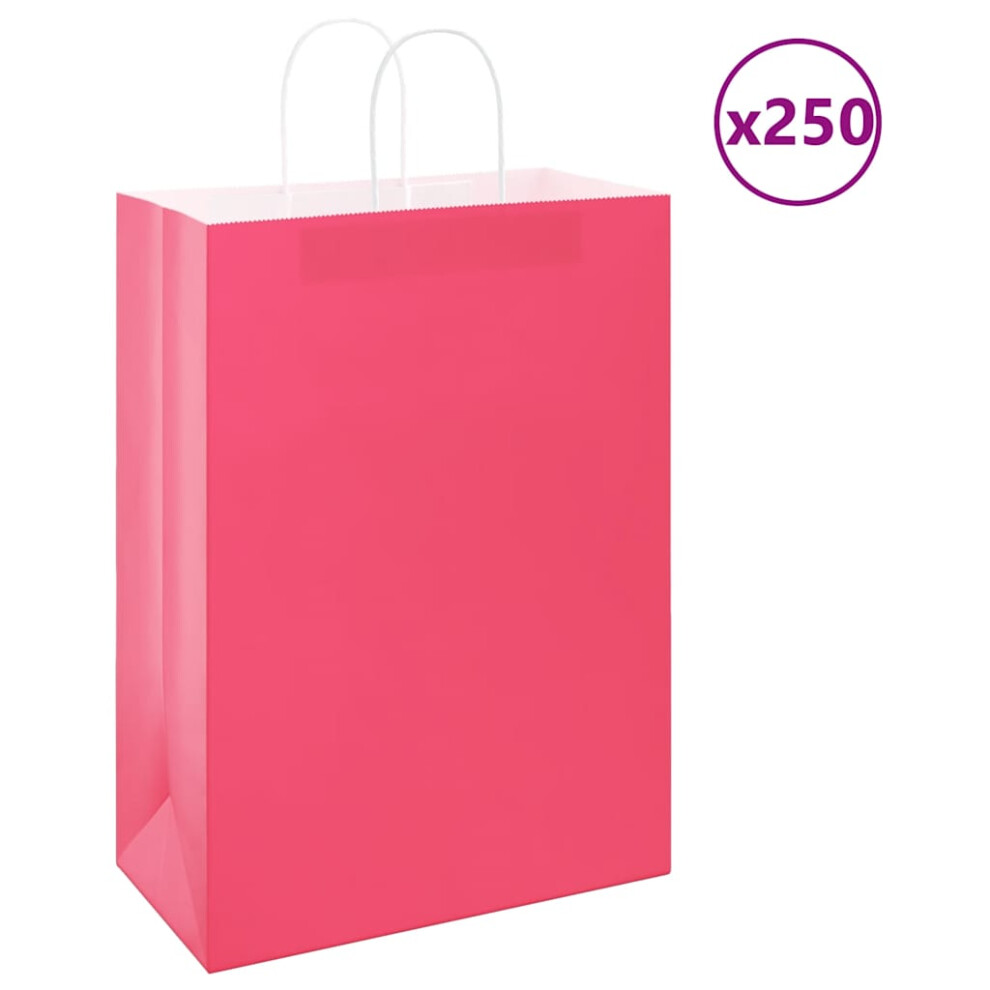 Vidaxl (, 32 X 17 X 44 Cm) Paper Bags 250 Pcs With Handles 21X11x36 Cm Paper Grocery Bag Pink/Brown