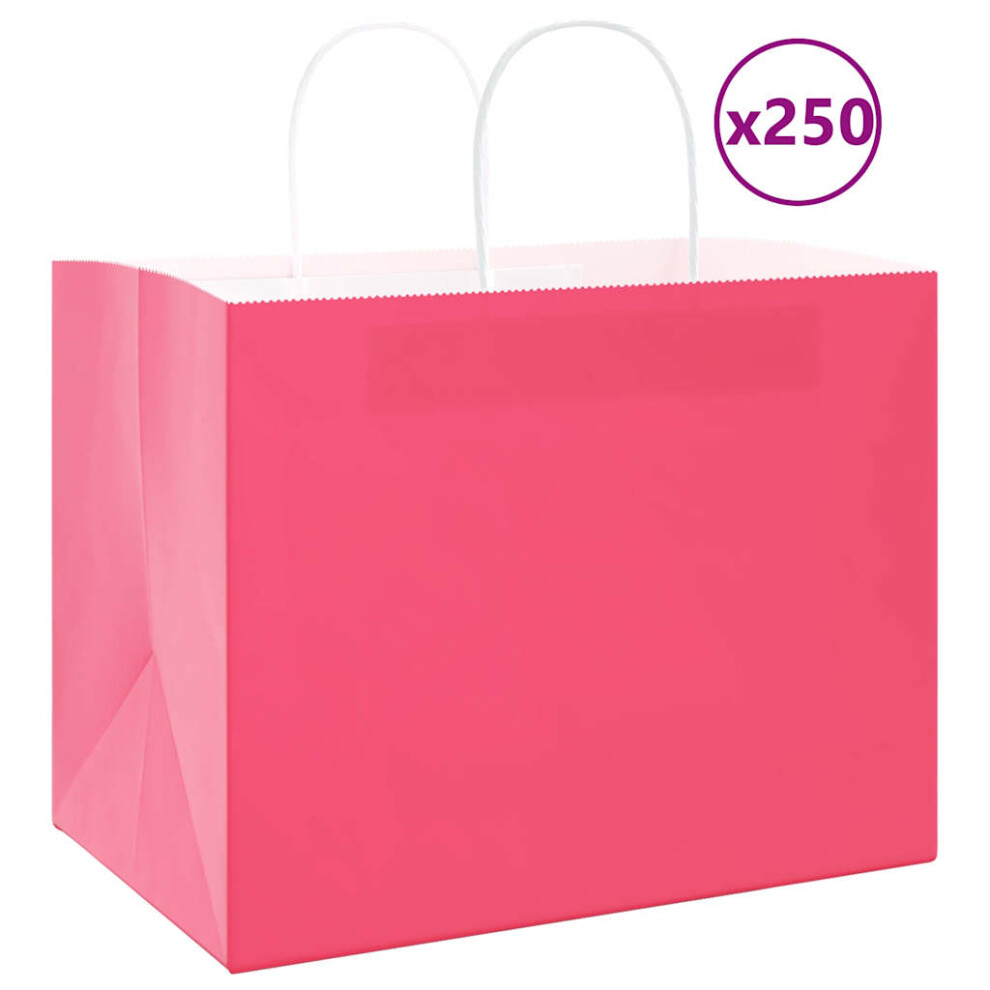 Vidaxl (, 32 X 22 X 24 Cm) Paper Bags 250 Pcs With Handles 21X11x36 Cm Paper Grocery Bag Pink/Brown