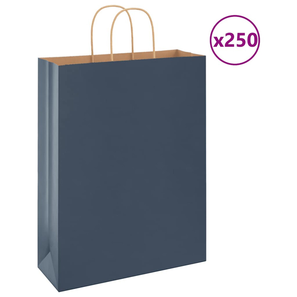 (blue, 32 X 12 X 42 cm) vidaXL Paper Bags 250 Pcs With Handles Brown 21x11x36 Cm Paper Grocery Bag