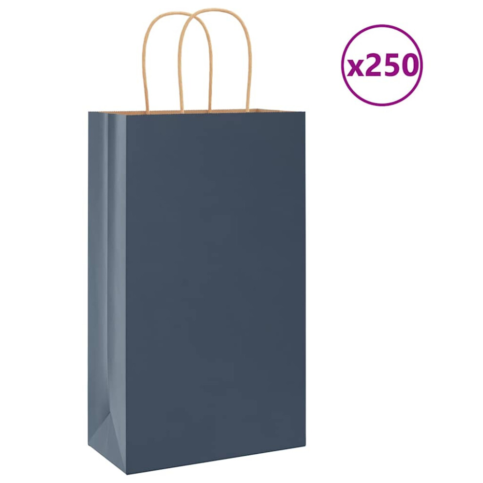 (blue, 21 X 11 X 36 cm) vidaXL Paper Bags 250 Pcs With Handles Brown 21x11x36 Cm Paper Grocery Bag