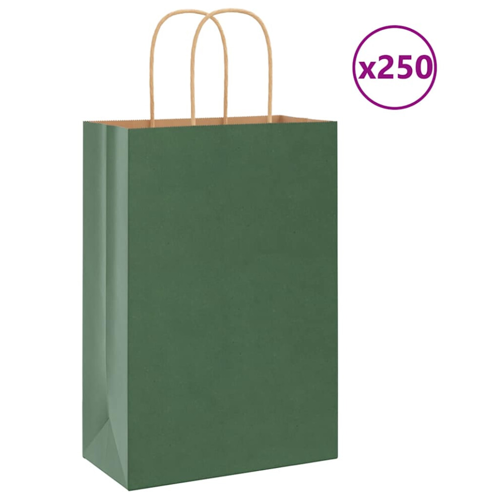 (green, 22 X 11 X 31 cm) vidaXL Paper Bags 250 Pcs With Handles Brown 21x11x36 Cm Paper Grocery Bag