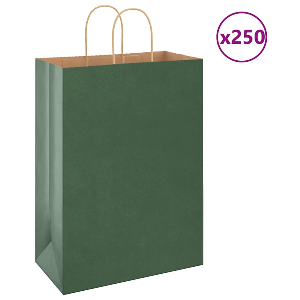 Vidaxl (, 32 X 17 X 44 Cm) Paper Bags 250 Pcs With Handles 21X11x36 Cm Paper Grocery Bag Green/Brown
